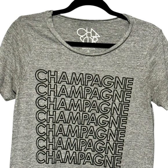 CHASER Champagne Graphic Classic Heather Gray Short Sleeve T-Shirt Size Small - Picture 3 of 9